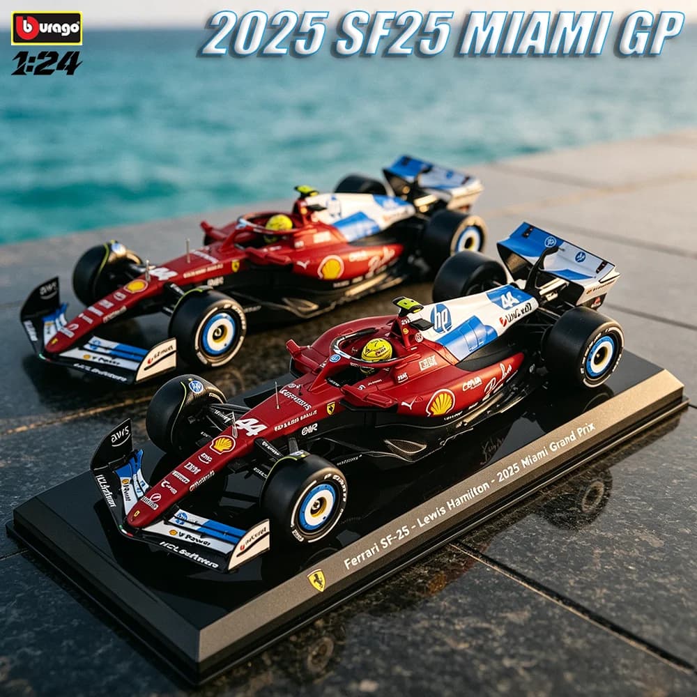 Bburago 1:24 2025 SF25 MIAMI GP # 44 LEWIS HAMILTON F1 Ferrari série Formule 1 Modèle de voiture en alliage Jouets de collection en métal moulé sous pression