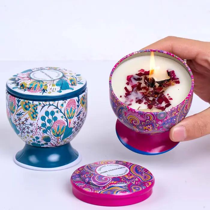 Boite à bougies parfumées aux senteurs florales rose lavande gobelet pot encens sans fumée cire decoration maison cadeau anniversaire mariage