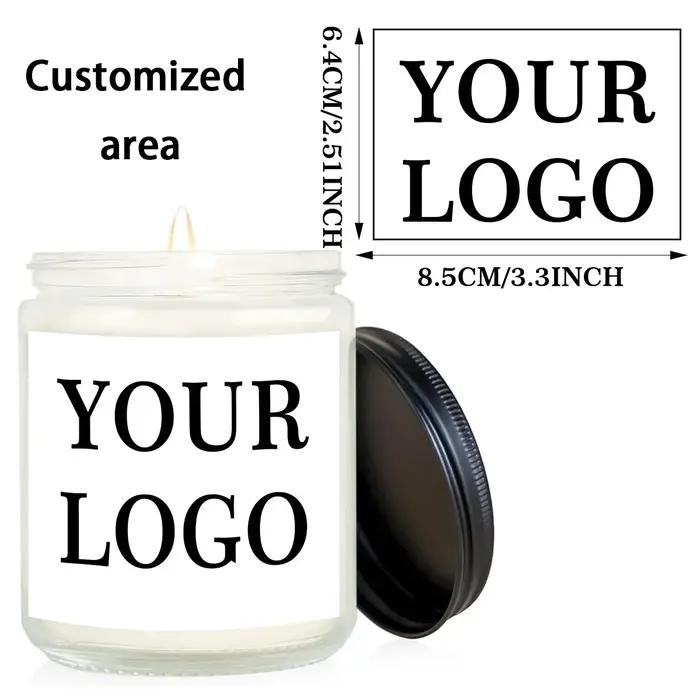 1 pièces cire de soja photo personnalisée bougie parfumée blanche cadeau-personnalisé avec logo/autocollant design-cadeau d'entreprise de mariage d'anniversaire