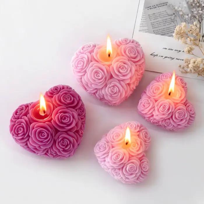 Bricolage amour Rose fleurs saint valentin bougie moule arôme gypse résine Silicone