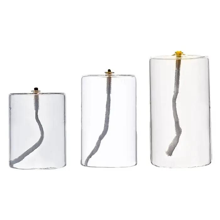 Bougie à Huile en Verre Rechargeable Lampe à Huile pour Chambre à Coucher Mariage Salle à Manger Décoration Vacances Bougeoir Décoratif Taille S M L