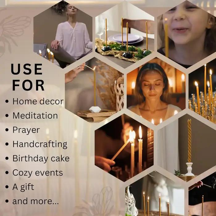 Bougies décoratives en cire d'abeille naturelle pour la décoration de maison, prière, fêtes et ambiance romantique