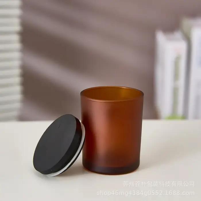 Bougeoir en verre brun foncé conviviale ré, pot de bougie de soja avec couvercle en bois pour la décoration intérieure, accessoire de bougie pour améliorer l'atmosphère et l'éclairage de votre maison