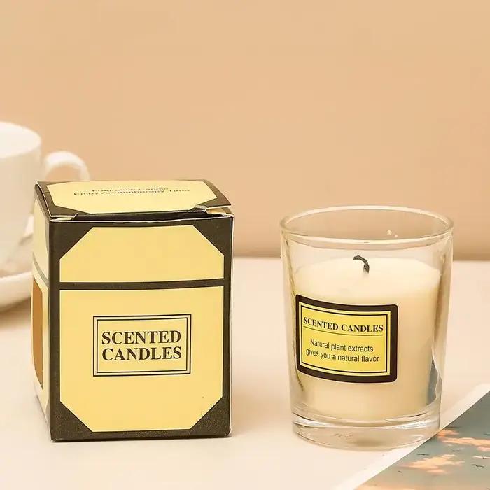 Bougie romantique en cire de soja sans fumée, 1 pièce, boîte-cadeau d'aromathérapie en verre, décora
