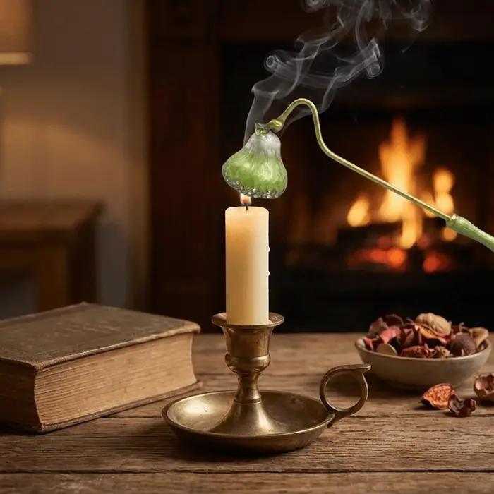 Éteignoir à bougie en forme de citrouille vintage pour aromathérapie avec manche long et finition en alliage de zinc pour occasions spéciales et décoration maison automnale