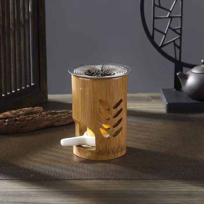 Support de Bougie en Bambou et Métal pour Aromathérapie
