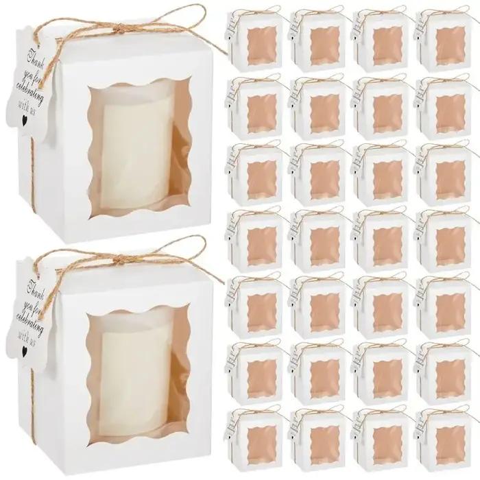 Boîte-cadeau de bougie 10/30 pièces avec fenêtre transparente avec étiquette et ficelle pour cadeau