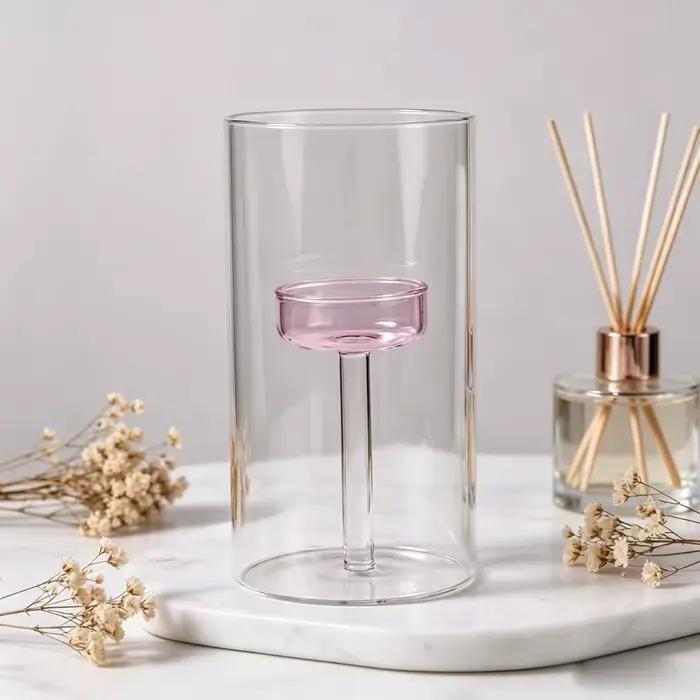 Porte-bougie en verre de style européen créatif, résistant à la chaleur, transparent, avec base solide, centre de table pour fête