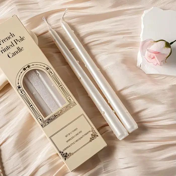 2/4 bougies à tige longue de 25 cm avec perles – Décoration de table style hôtel | Dîner romantique à la lumière