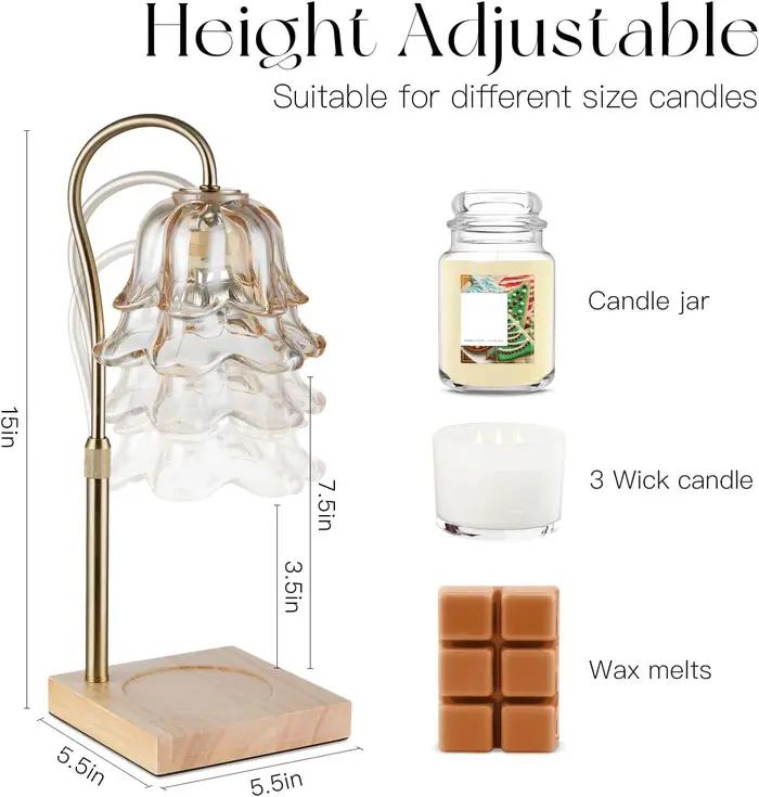 Lampe chauffe-bougie avec minuterie: lampes à bougies en or à fleurs