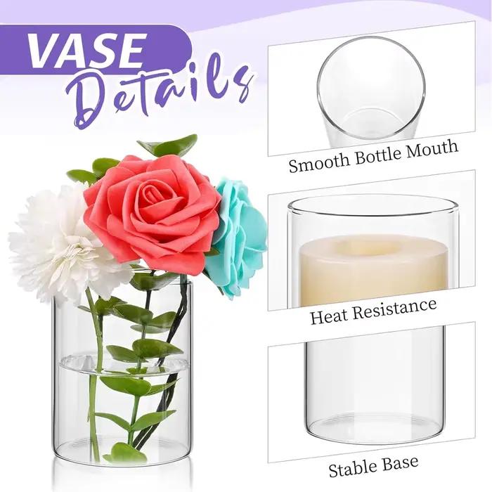 Vases à Fleurs Transparents à Intervalles en Verre de 4/6/8 Pouces de Haut, Porte-Bougie Flottant pour Centre de Table, Décoration de Mariage et de Maison