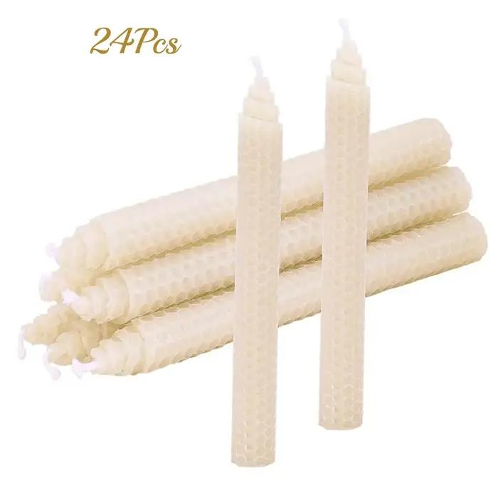 Bougies Coniques en Cire d'Abeille Design Nid d'Abeille Roulé à la Main Sans Fumée Pour Décoration de Table Fête Rendez-Vous Galants Ou Dîner À La Maison Occasions Spéciales