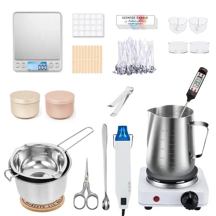 Kit d'outils d'artisanat de bougies à bricoler soi-même avec plaque chauffante de fusion de cire