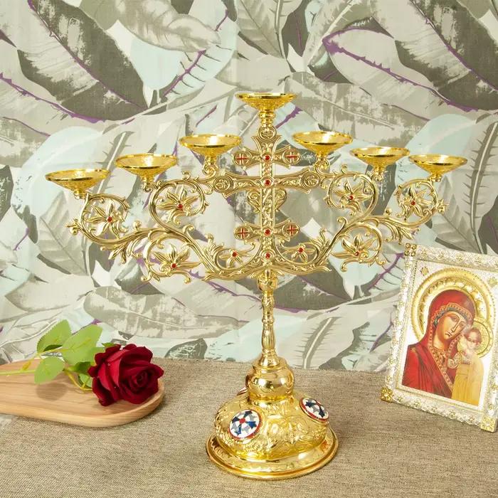 HT – bougeoir en alliage métallique à 7 branches, pour église, décoration de la maison, fabricant de bougeoirs orthodoxes plaqués or, nouvelle vente