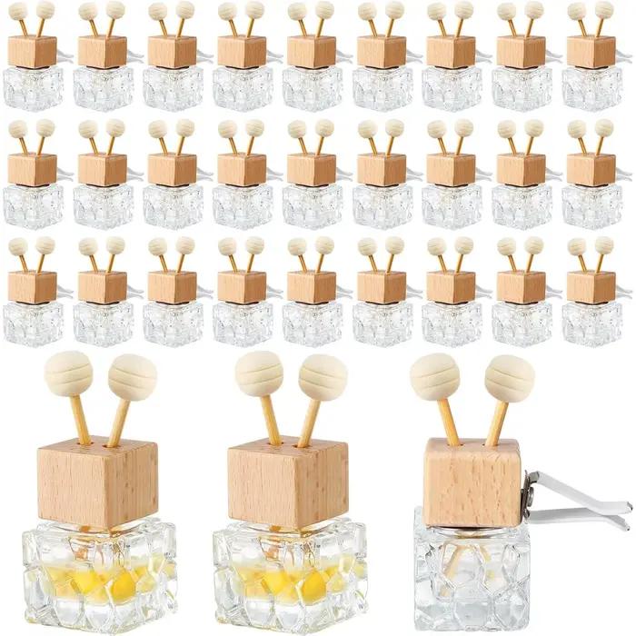 Lot de 15 diffuseurs de parfum pour voiture avec clip de ventilation, flacon vide en verre pour huiles essentielles avec bouchons en bois et bâtonnets