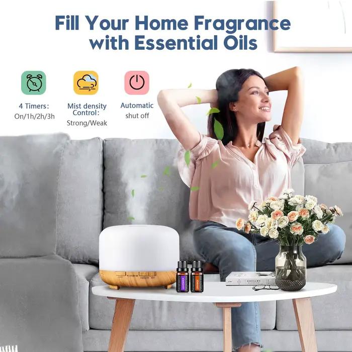 Diffuseur d'arôme 500ML avec humidificateur pour qualité de l'air et bien-être à domicile six huiles essentielles options occasionnels relaxantes