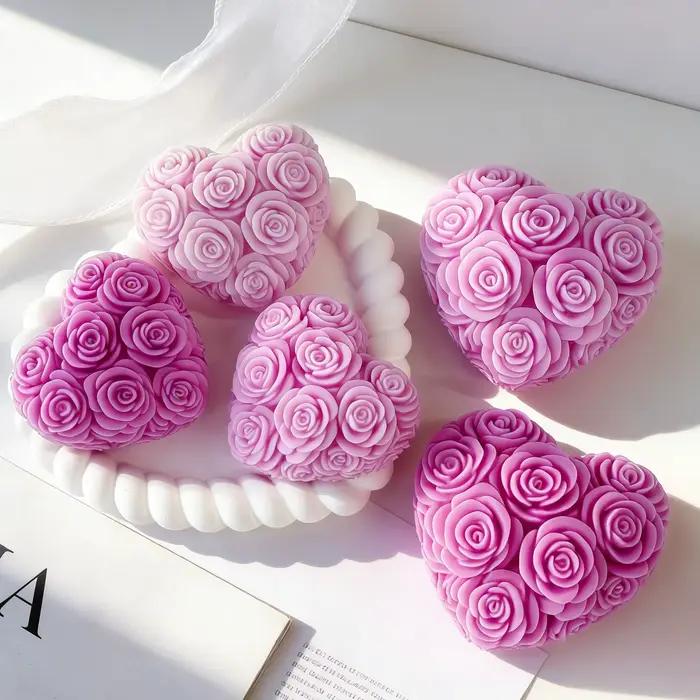 Bricolage amour Rose fleurs saint valentin bougie moule arôme gypse résine Silicone