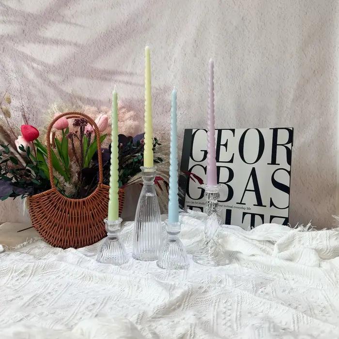 Boîte de 4 pièces, bougie conique filetée de couleur unie de 29 cm de long. Bougies longues pour fêtes de mariage