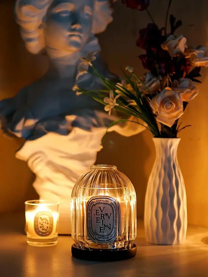 Bougie parfumée anti-poussière avec couvercle en verre coupe-vent