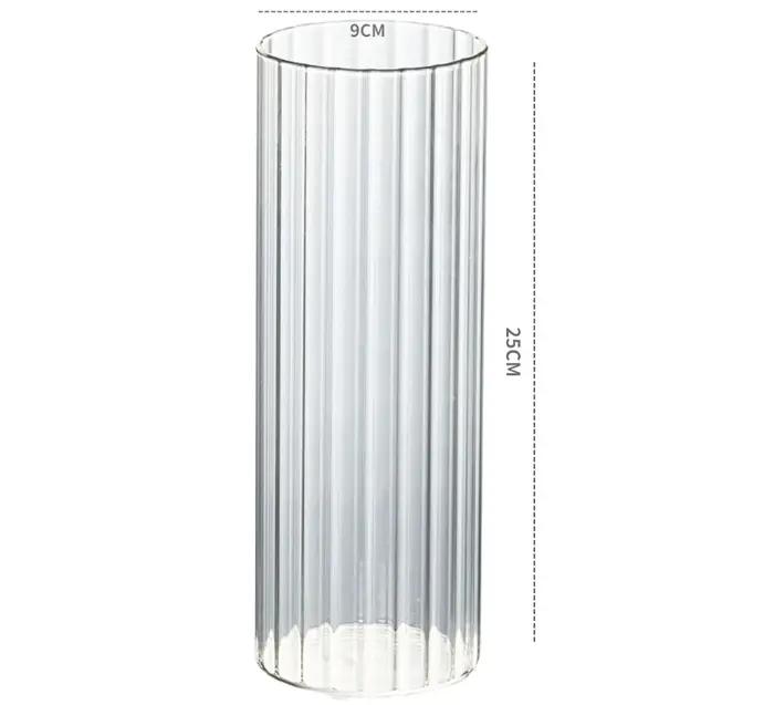 Bougeoir en verre cylindrique nervuré pour mariage et décoration élégante style européen avec grande bougie chauffe-plat