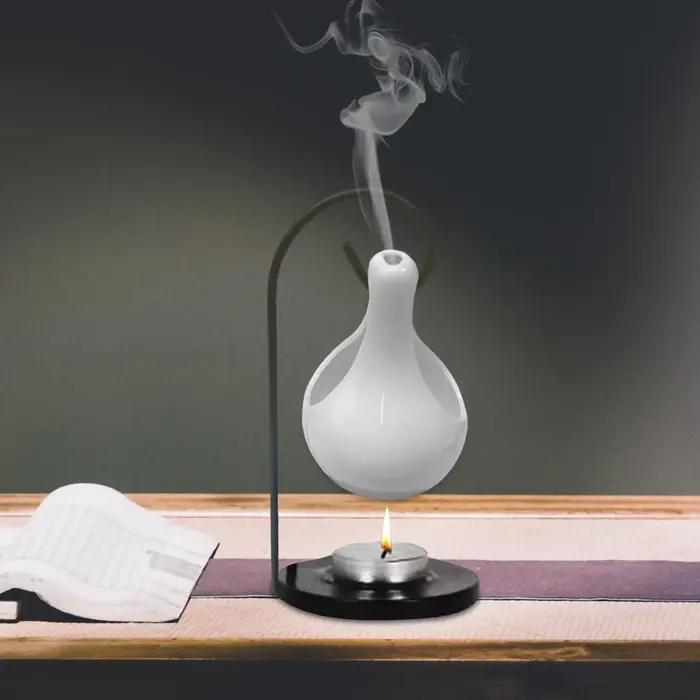 Bougeoir en céramique brûleur d'huile essentielle diffuseur four plus chaud bougie chauffe-plat lampe à Base en bois porcelaine décor de salon
