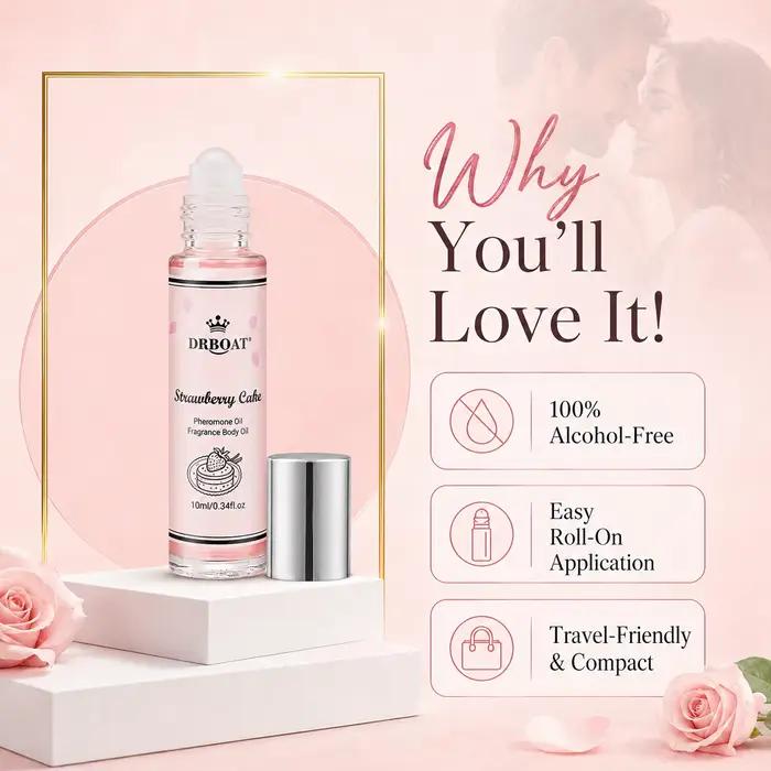 Huile de parfum corporelle roll-on 10 ml, parfum gourmand portable à la fraise, senteur dessert pour les voyages