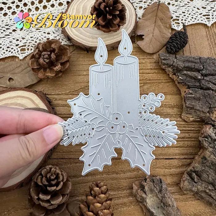 Bougies de noël originales avec feuilles et fleurs