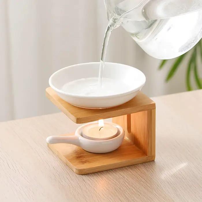 Brûleur d'huile essentielle en céramique avec bougeoir, brûleur de cire parfumée, photophore, pièce