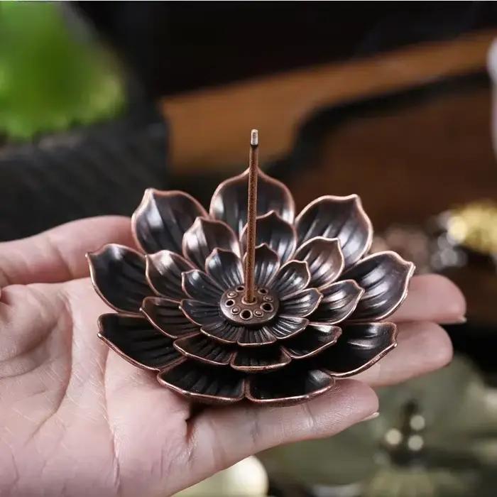 Porte-encens pour bâtons, brûleur d'encens en alliage créatif à 3 niveaux, porte-bâton d'encens Lotu