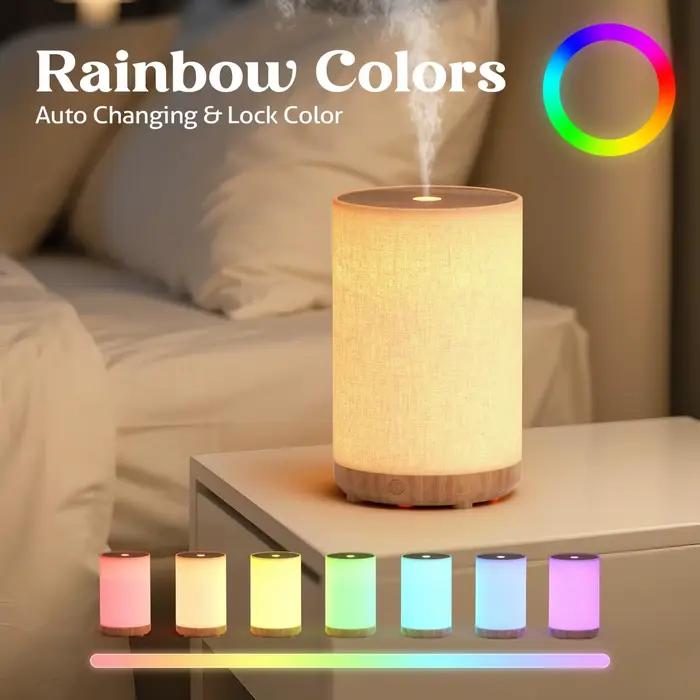 Diffuseur d'huiles essentielles nouvelle génération 2026 pour la maison avec housse en tissu, diffuseur électrique ultrasonique compact avec lumière 8 couleurs