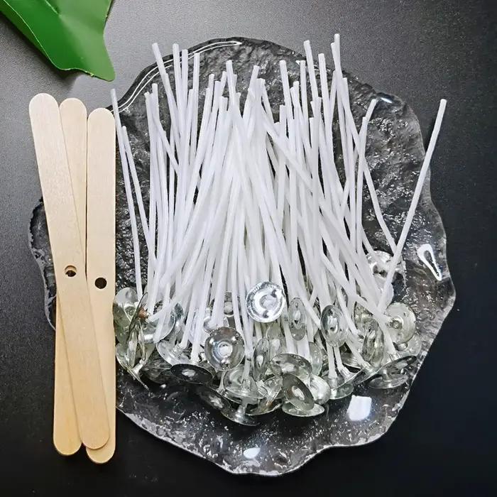 Ensemble de mèches de bougie en coton ciré avec support