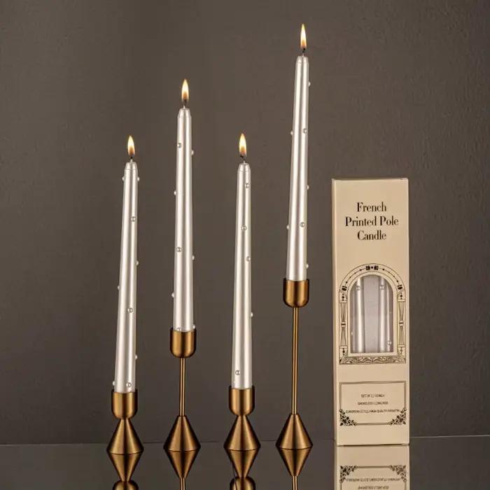 2/4 bougies à tige longue de 25 cm avec perles – Décoration de table style hôtel | Dîner romantique à la lumière