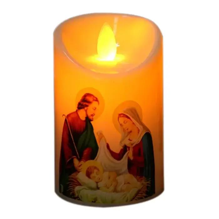 Jésus Christ bougies lampe LED photophore romantique pilier lumière à piles créatif sans flamme électronique