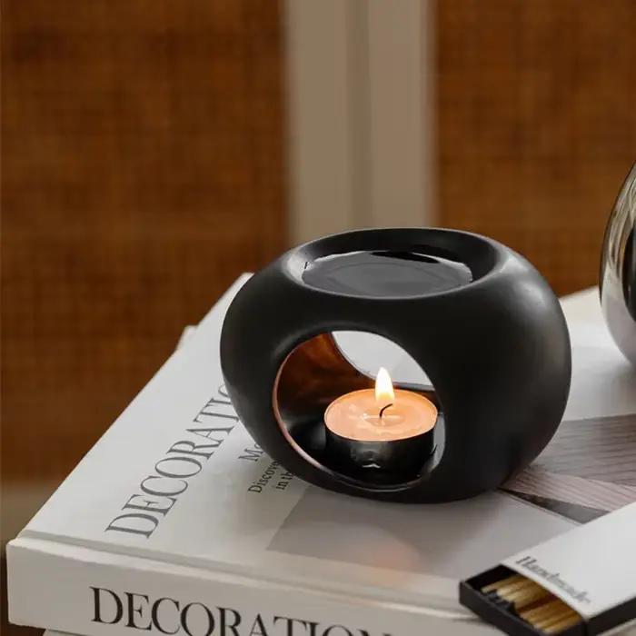 Support chauffant à bougie noire Simple, céramique, diffuseur d'huile essentielle, four domestique, Spa, aromathérapie, brûleur d'encens