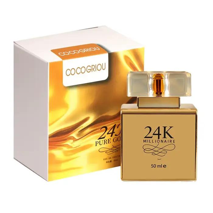 Eau de parfum féminine 24K Pure Gold, fragrance florale sucrée, longue tenue, eau de parfum fruitée, eau de parfum aux fleurs d'orange, bouteille dorée élégante pour femmes occasions spéciales
