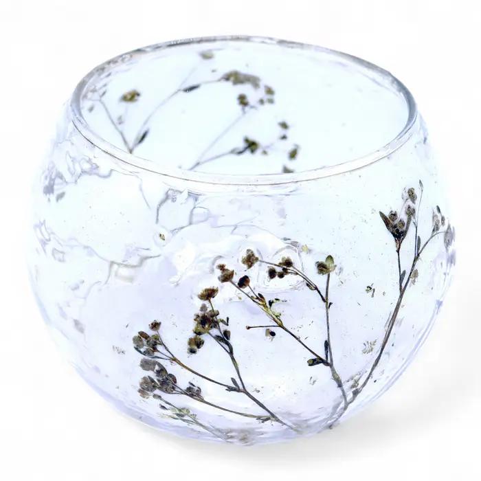 Natural Floral Glass - Bowl Candle Holder - Margarita - (8x10cm)