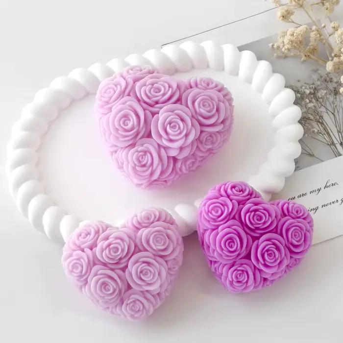 Bricolage amour Rose fleurs saint valentin bougie moule arôme gypse résine Silicone