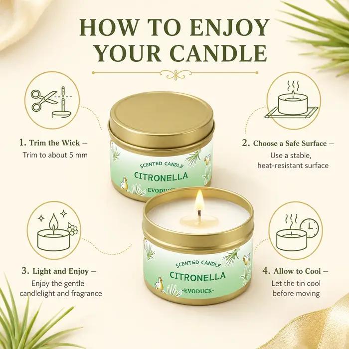 Bougie parfumée à la citronnelle EVODUCK pour patio jardin camping barbecue soirée décoration d'intérieur ambiance estivale fraîcheur chaleur
