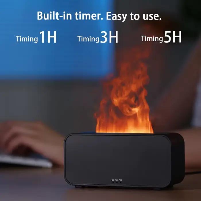 Diffuseur d'arôme de flamme 3D humidificateur avec veilleuse pour chambre à coucher maison et bureau blanc ou noir