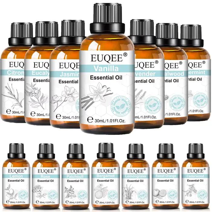 Huiles essentielles EUQEE 30ml pour aromathérapie, humidificateur, bougie parfumée, encens, patchouli, huile parfumée, bien-être et relaxation à offrir
