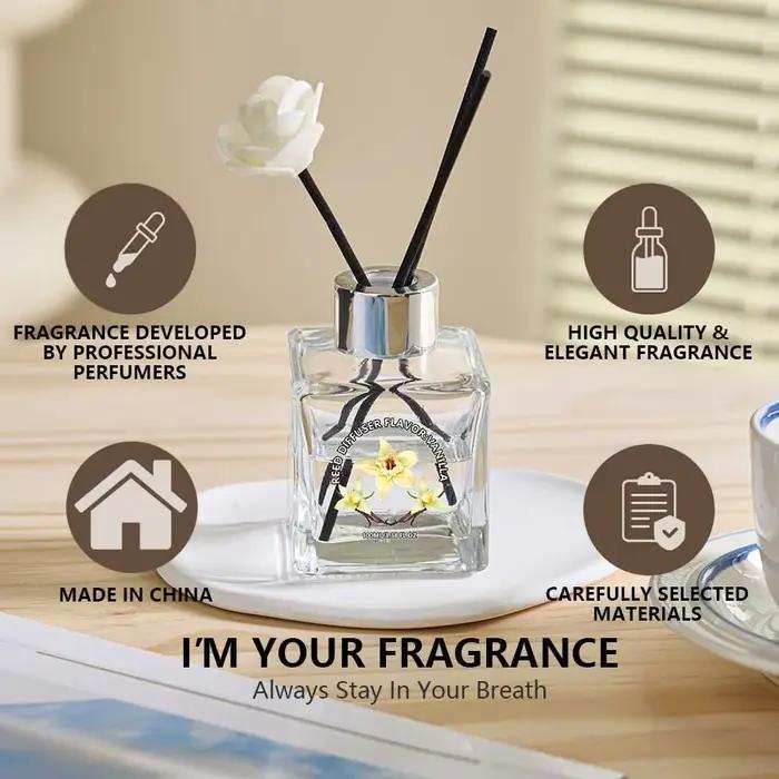 Diffuseur de roseaux de fleurs parfum vanille capacité 100ml couleurs bourgogne gris clair foncé lavande orange vert armée jaune kaki prune vert clair pour décoration intérieure spa salon thé bien-être maison