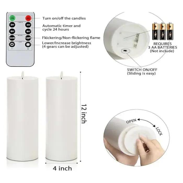 Lot de 3 bougies pilier géantes IP44 avec télécommande et minuterie