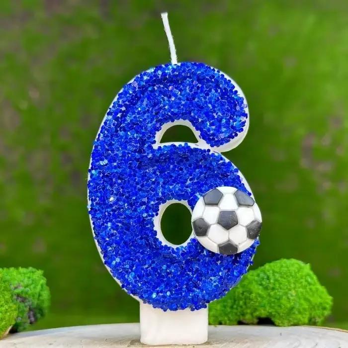 Bougie de gâteau de Football bleue, numéro 0-9, bougie décorative pour gâteau de fête d'anniversaire, décoration de gâteau