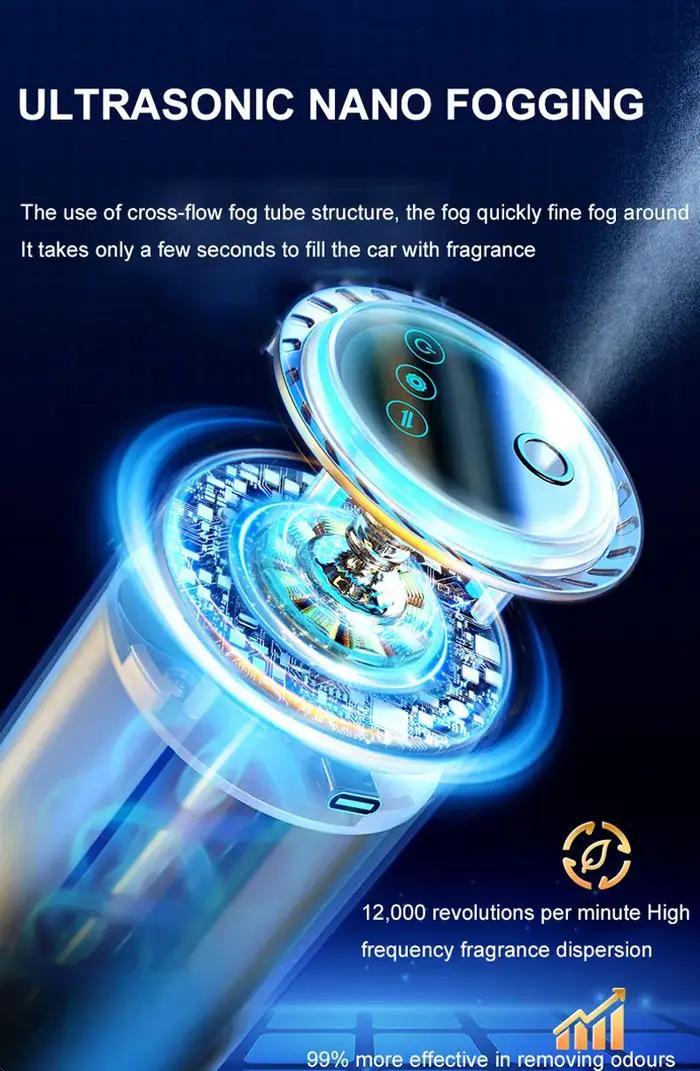 Diffuseur de parfum de voiture écran tactile avec huile essentielle automatique pour éliminer les mauvaises odeurs et créer une atmosphère apaisante pour les longs trajets et les voyages d'affaires