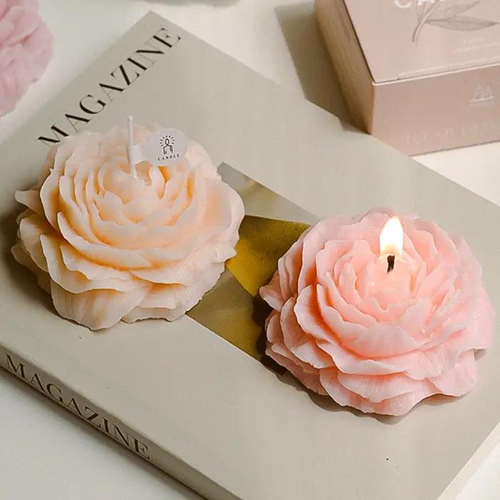 Bougie aromatique pivoine 3D créative en forme de fleur