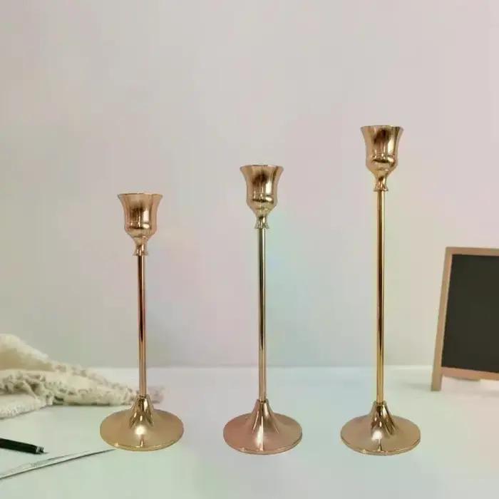 Ensemble de 3 bougeoirs coniques dorés, chandeliers modernes en métal pour centre de table, mariage et décoration intérieure