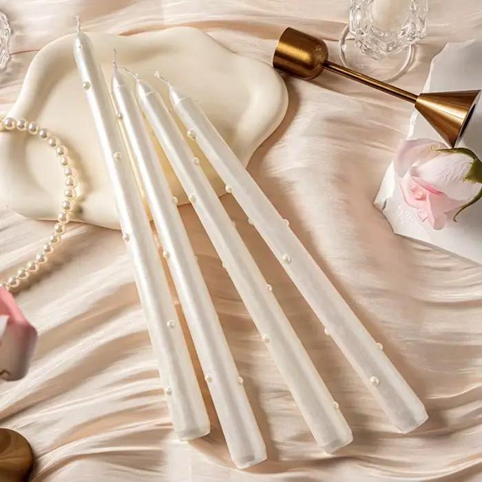 2/4 bougies à tige longue de 25 cm avec perles – Décoration de table style hôtel | Dîner romantique à la lumière