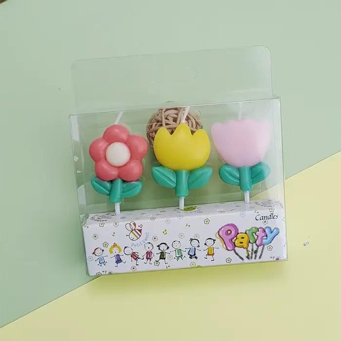 Bougie en forme de fleur de dessin animé, décoration de gâteau, couleur fleur créative, bougie d'anniversaire, fête, Dessert, décoration de cuisson, plug-in