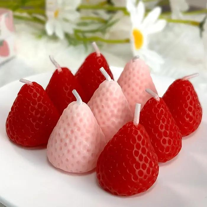 Bougies de fraises décoratives parfum fraise pour réceptions de mariage et fêtes d'anniversaire 5 pièces raisin et rouge pour la maison et le bureau