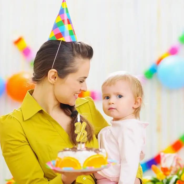 Bougie demi-anniversaire en cire de qualité pour bébé de 1 à 1.5 ans, bleu, or, rose, rouge, pour anniversaire et cérémonies spéciales